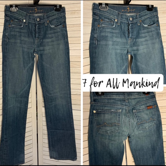 7 For All Mankind Vintage Wash Boy Cut Low Rise Denim Jeans Sz 25 - Picture 1 of 16